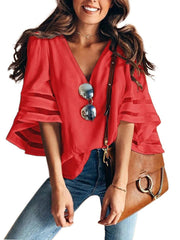 Stitching Yarn V-neck Top