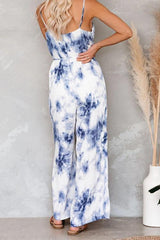Blue and White Tie Dye Wide Leg Jumpsuit