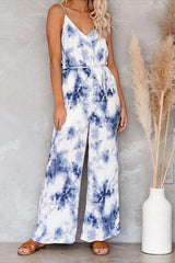 Blue and White Tie Dye Wide Leg Jumpsuit