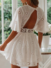 Women's Dresses Lace Paneled Bare Back Mini Dress