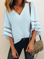 Stitching Yarn V-neck Top