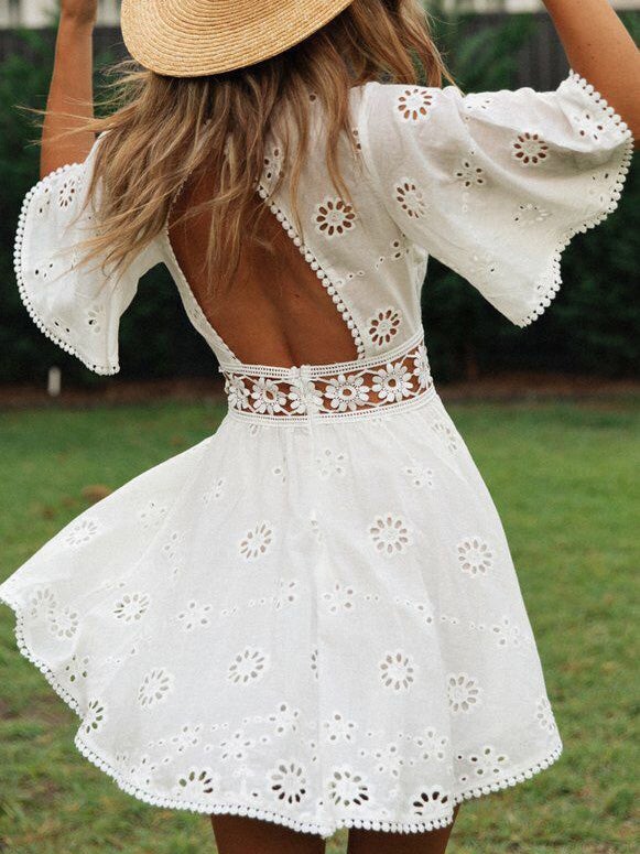 Women's Dresses Lace Paneled Bare Back Mini Dress