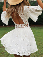 Women's Dresses Lace Paneled Bare Back Mini Dress