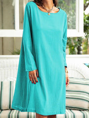 Women's Dresses Loose Solid Round Neck Long Sleeve Dress