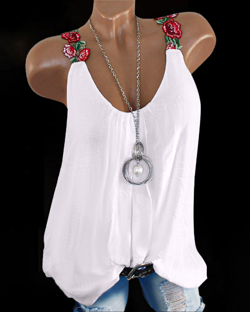 Floral Appliques Straps Blouse