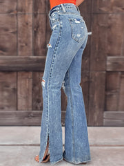 Women's Jeans Washed Shredded Micro-Flare Slit Jeans