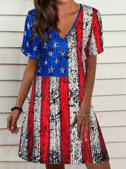 Women's Dresses Loose Star Stripe V-Neck Short Sleeve Dress