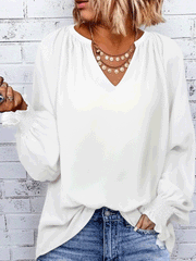 Women's Blouses Solid Simple V-Neck Long Sleeve Blouse