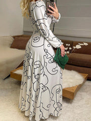 Women's Dresses Abstract Line Print V-Neck Long Sleeve Dress