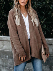 Solid Loose Bat Sleeves Pocket Cardigan