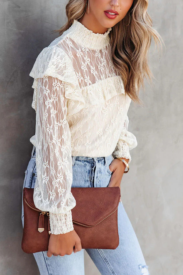 Finding Romance Lace Ruffle Sleeve Blouse