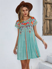 Casual Vacation Dress Loose Short Dress Printed Short Sleeve Dress Green Black S M L XL