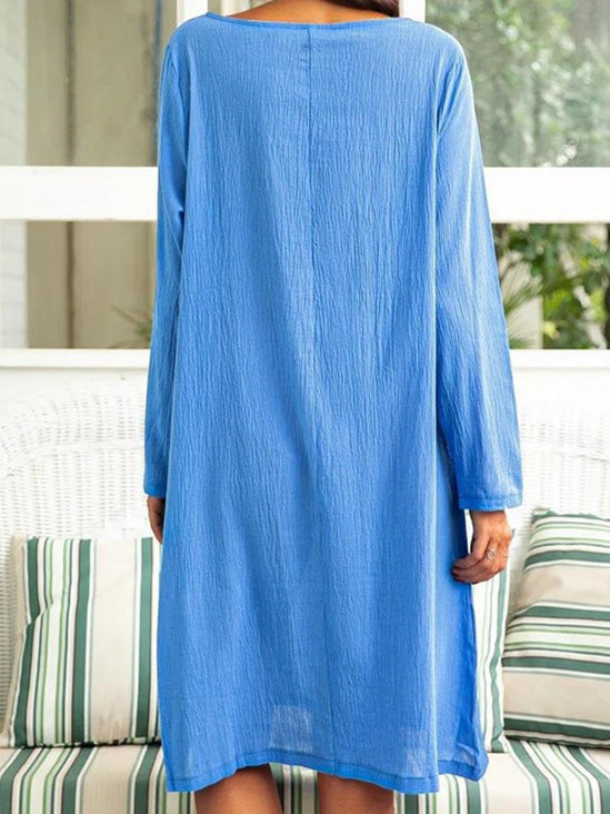 Women's Dresses Loose Solid Round Neck Long Sleeve Dress