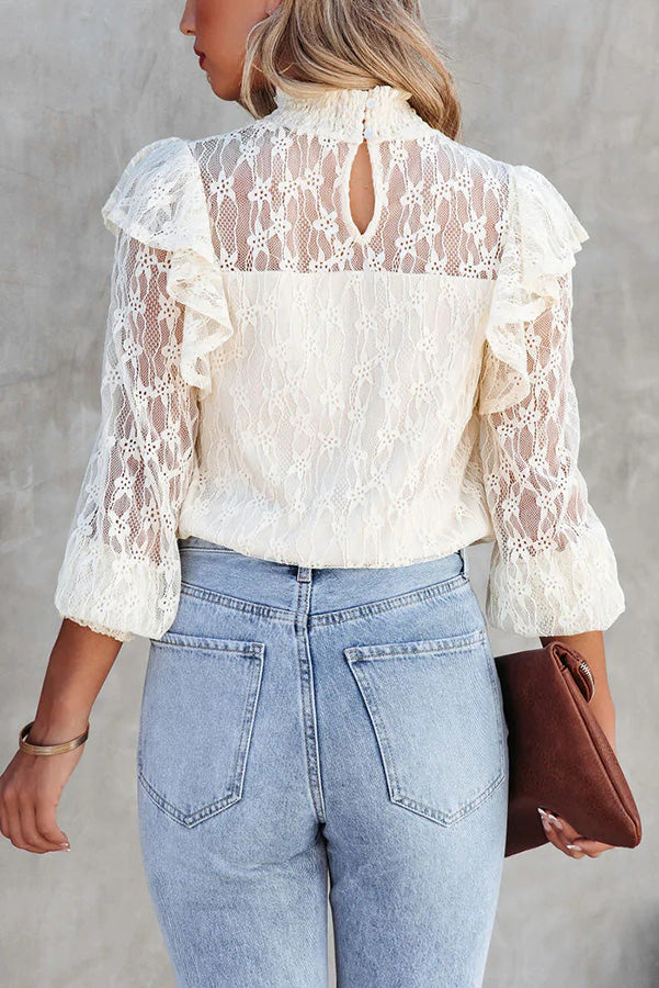 Finding Romance Lace Ruffle Sleeve Blouse
