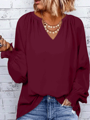 Women's Blouses Solid Simple V-Neck Long Sleeve Blouse