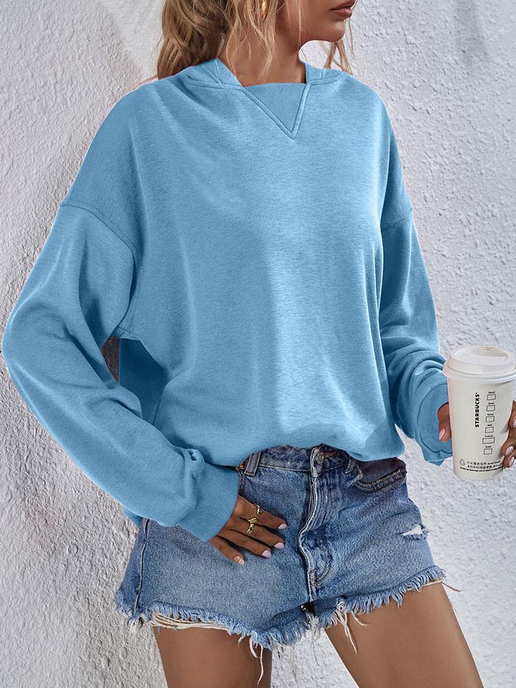 Solid Loose Sherpa Lined Pullover Hoodie Sweatershirt