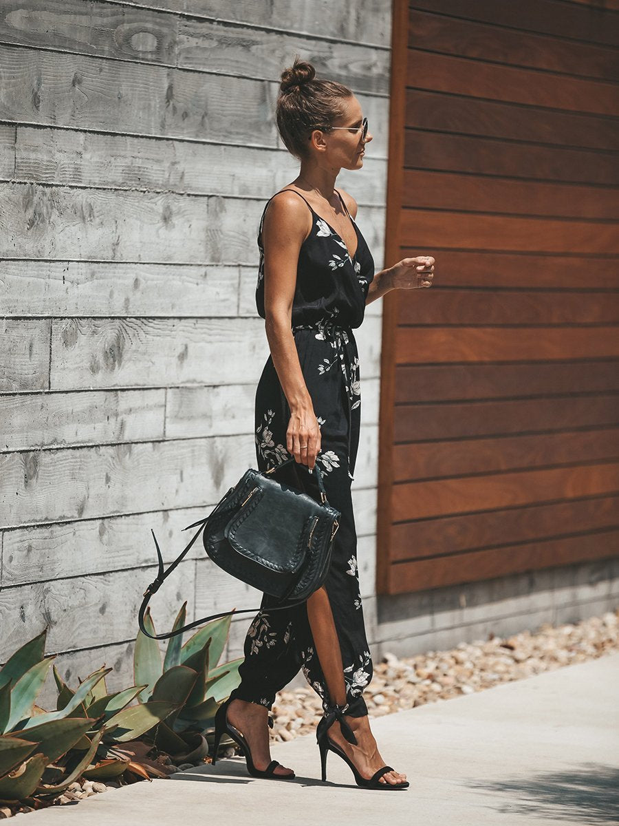 Spaghetti Strap Floral Print Jumpsuit Rompers