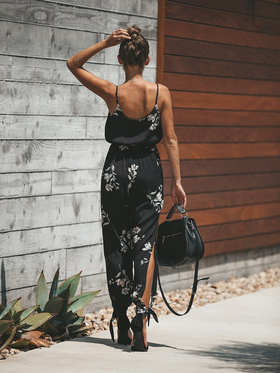 Spaghetti Strap Floral Print Jumpsuit Rompers