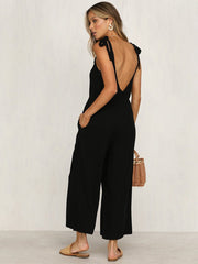 Strap Sleeveless V-neck Backless Loose Jumpsuit