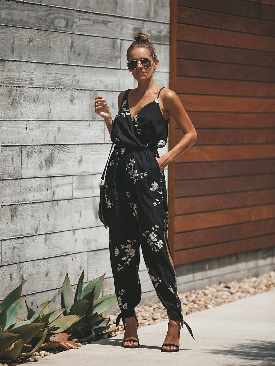 Spaghetti Strap Floral Print Jumpsuit Rompers