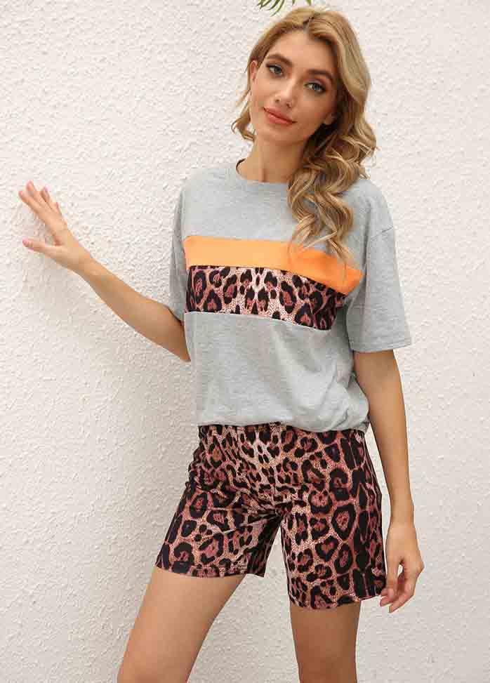 Leopard Printed Shorts Sleeve Top And Shorts