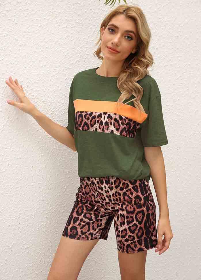 Leopard Printed Shorts Sleeve Top And Shorts