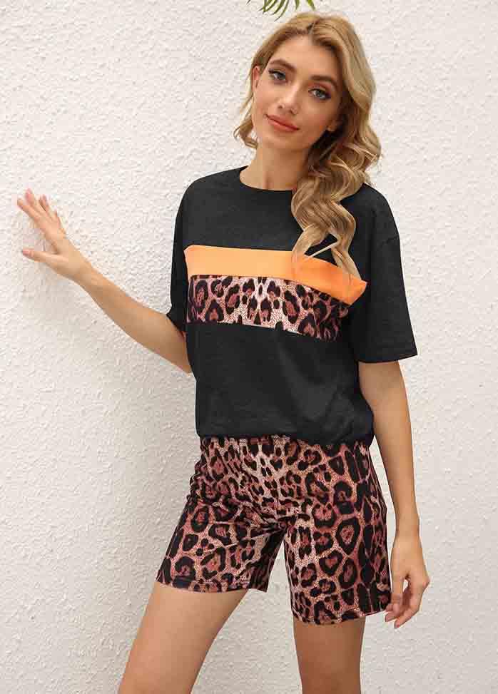 Leopard Printed Shorts Sleeve Top And Shorts