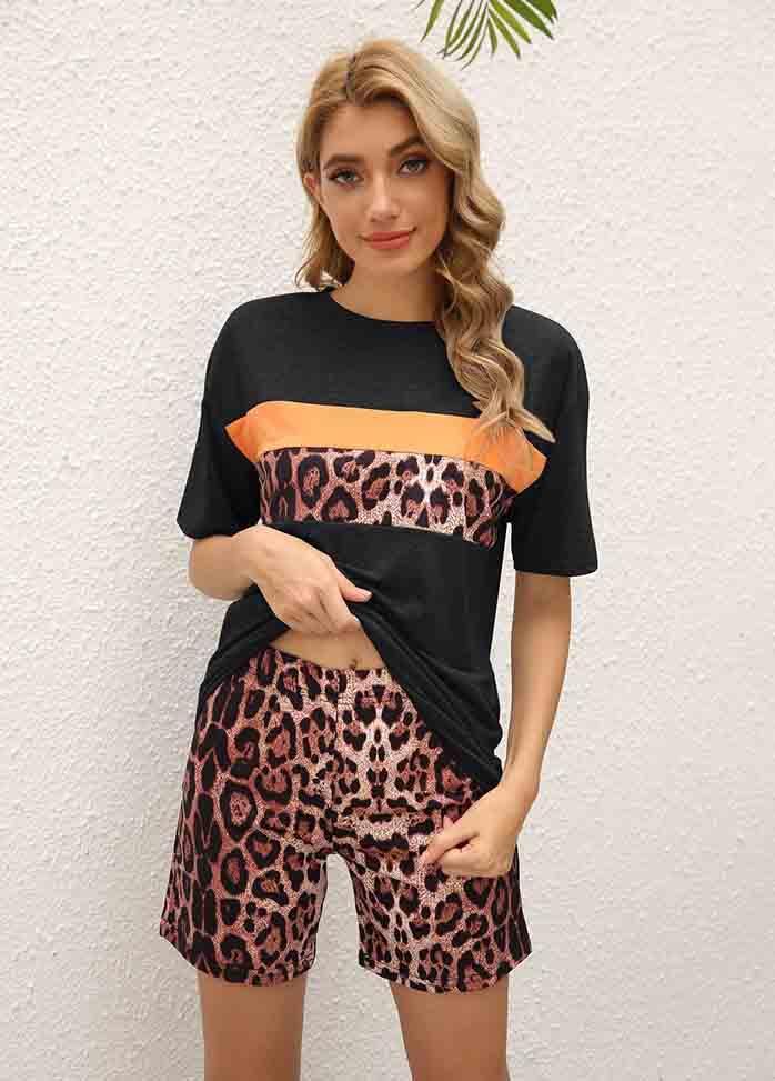 Leopard Printed Shorts Sleeve Top And Shorts