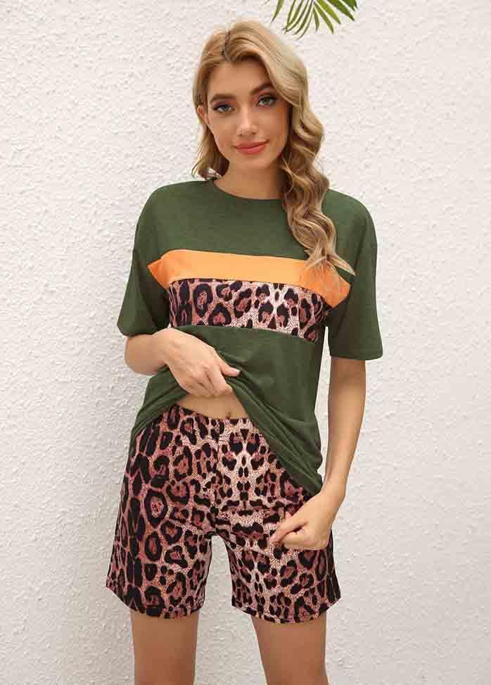 Leopard Printed Shorts Sleeve Top And Shorts