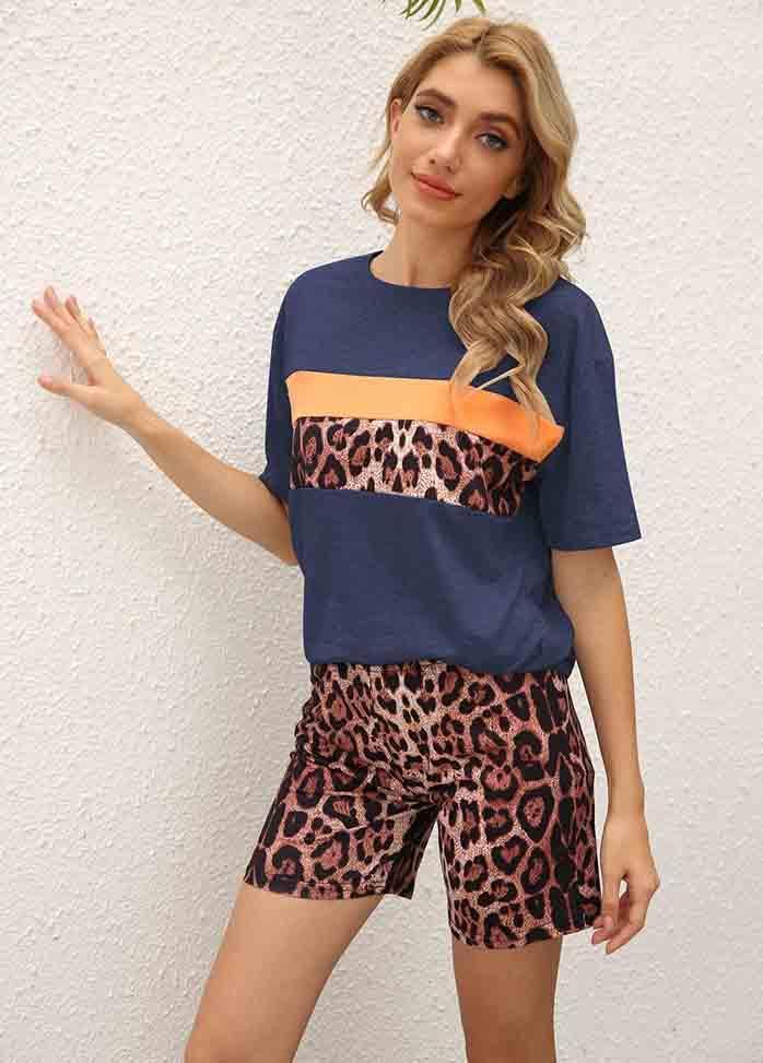 Leopard Printed Shorts Sleeve Top And Shorts