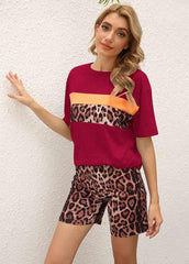 Leopard Printed Shorts Sleeve Top And Shorts