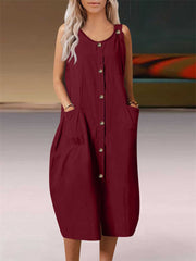 Summer Women's Solid Color Loose Comfortable Casual Cardigan Straps Dress