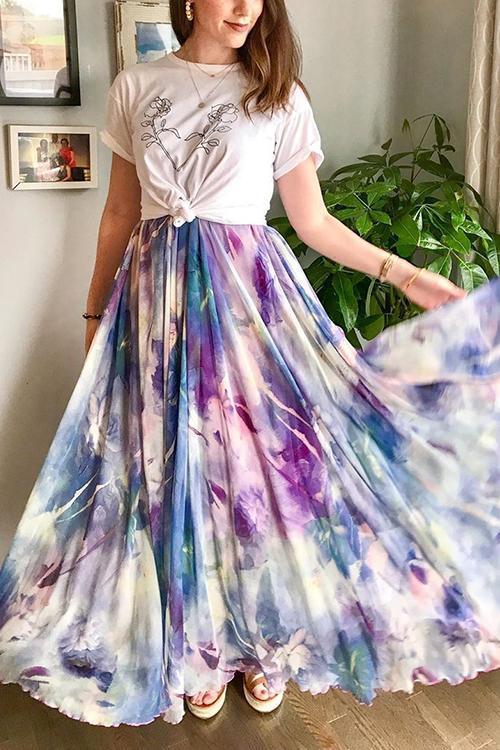Floral Print Chiffon Maxi Skirts
