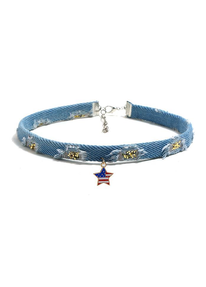 Flag Day Theme Denim Love Shape Necklace