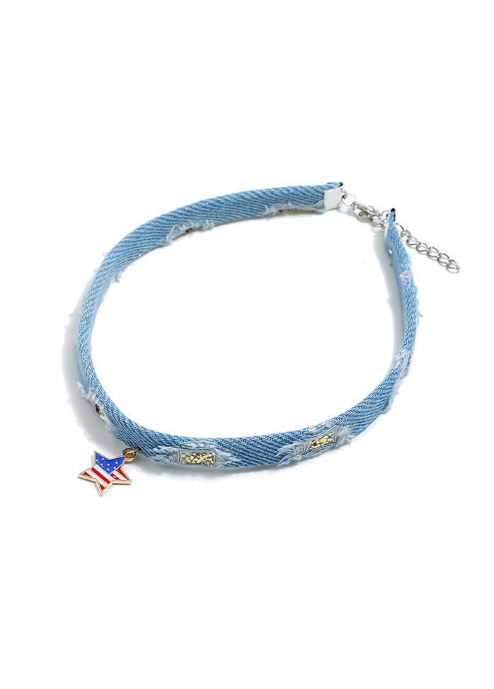 Flag Day Theme Denim Love Shape Necklace