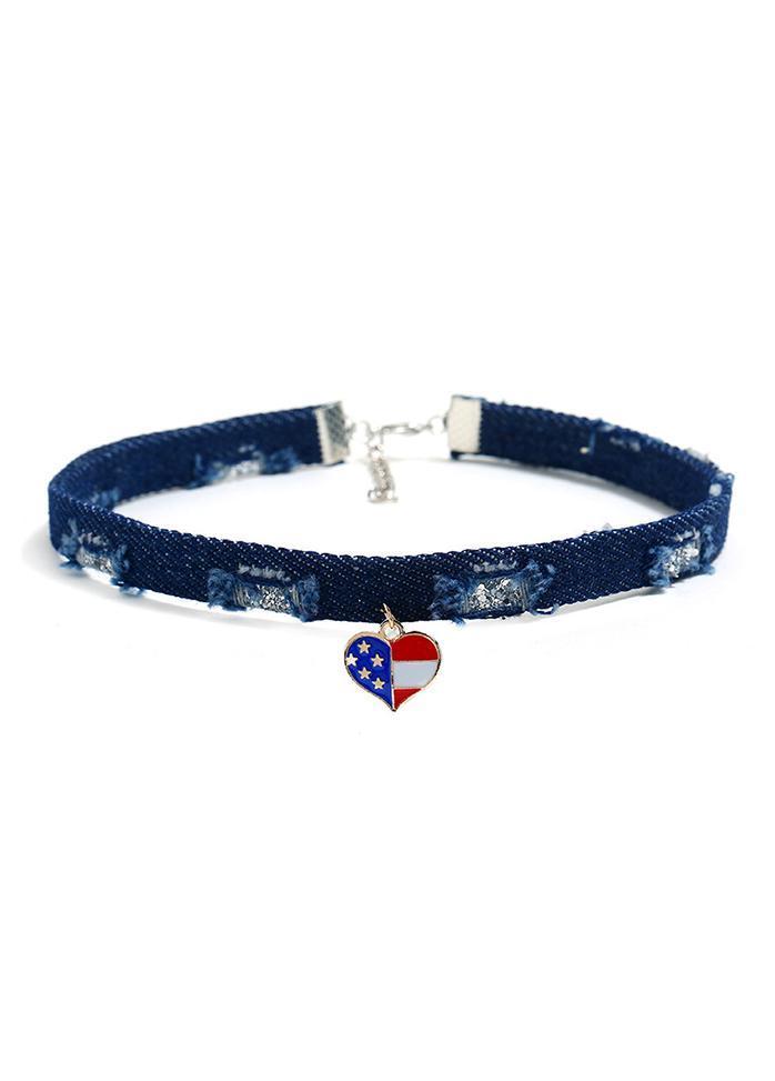 Flag Day Theme Denim Love Shape Necklace