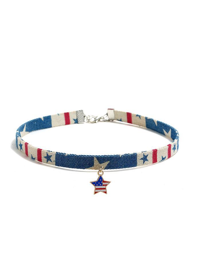 Flag Day Theme Denim Love Shape Necklace