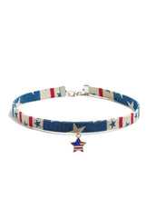 Flag Day Theme Denim Love Shape Necklace