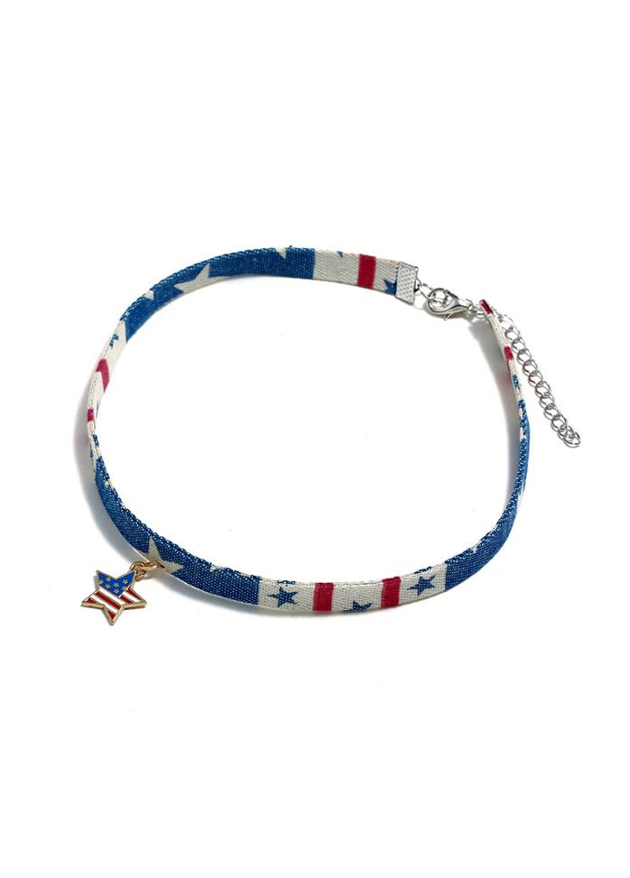 Flag Day Theme Denim Love Shape Necklace
