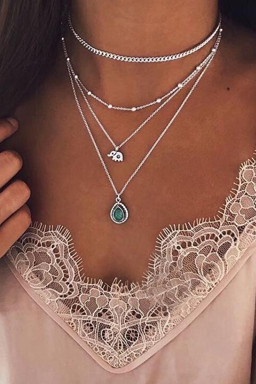 Elepant Calaite Layer Necklace
