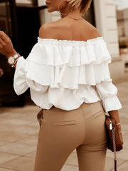 Women's Blouses One-Shoulder Ruffle Short Sleeve Blouse