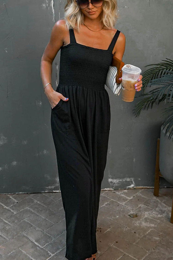 Cayo Smocked Pocketed Wide Leg Jumpsuit