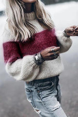 Color Block Stripe O Neck Sweater