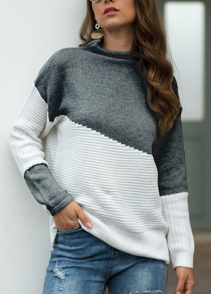 Long Sleeve Turtleneck Patchwork Sweater