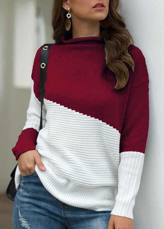 Long Sleeve Turtleneck Patchwork Sweater