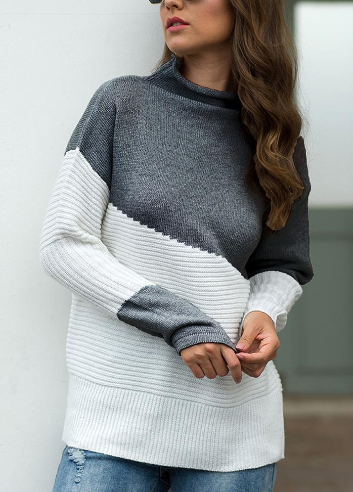 Long Sleeve Turtleneck Patchwork Sweater
