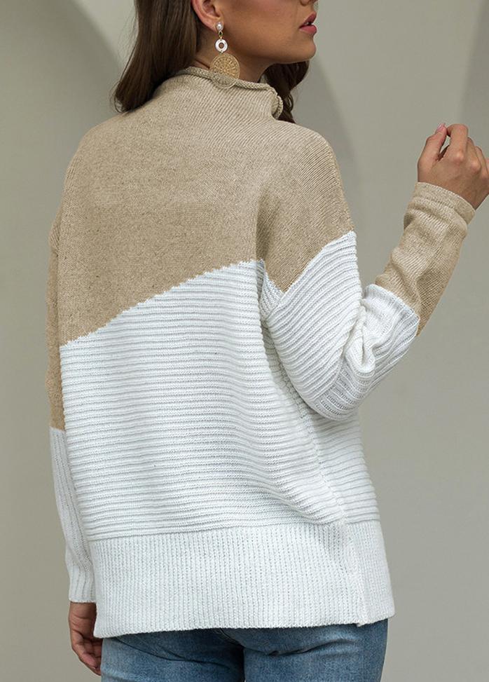 Long Sleeve Turtleneck Patchwork Sweater