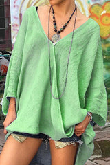 Solid V Neck Loose Boouse