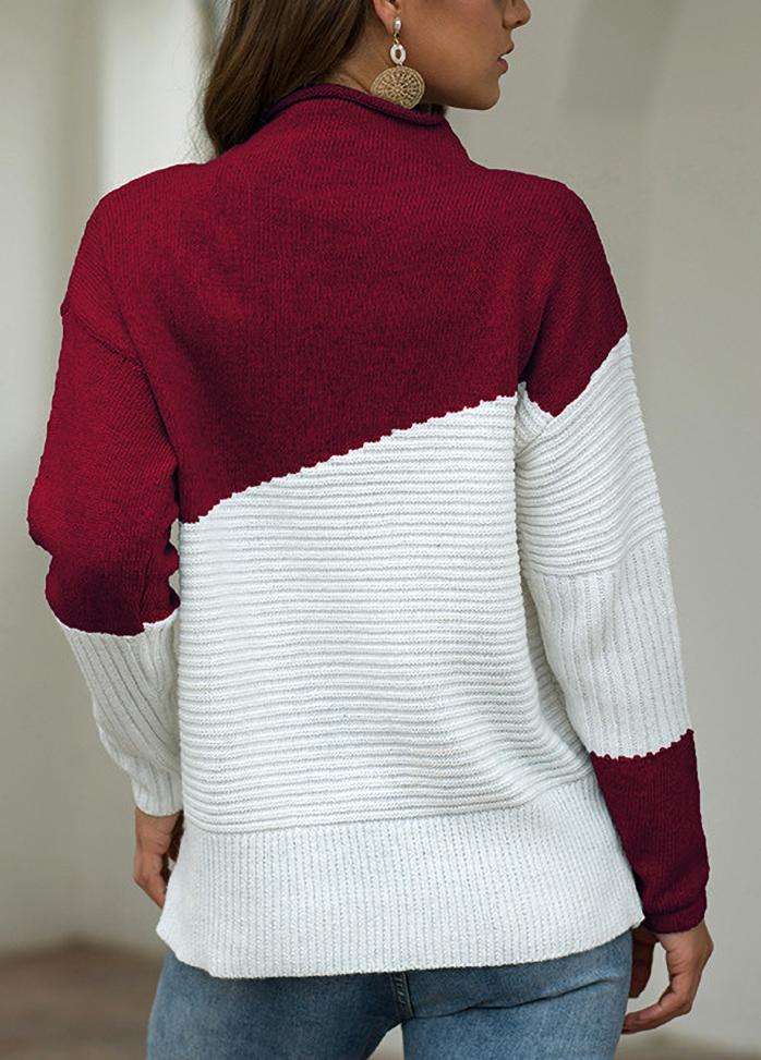 Long Sleeve Turtleneck Patchwork Sweater