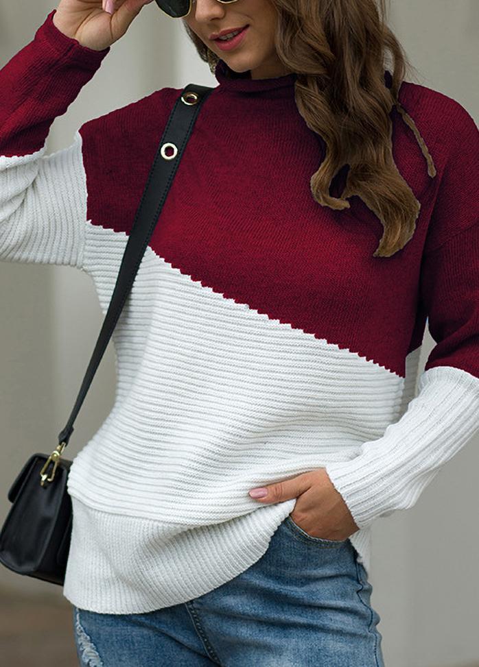 Long Sleeve Turtleneck Patchwork Sweater